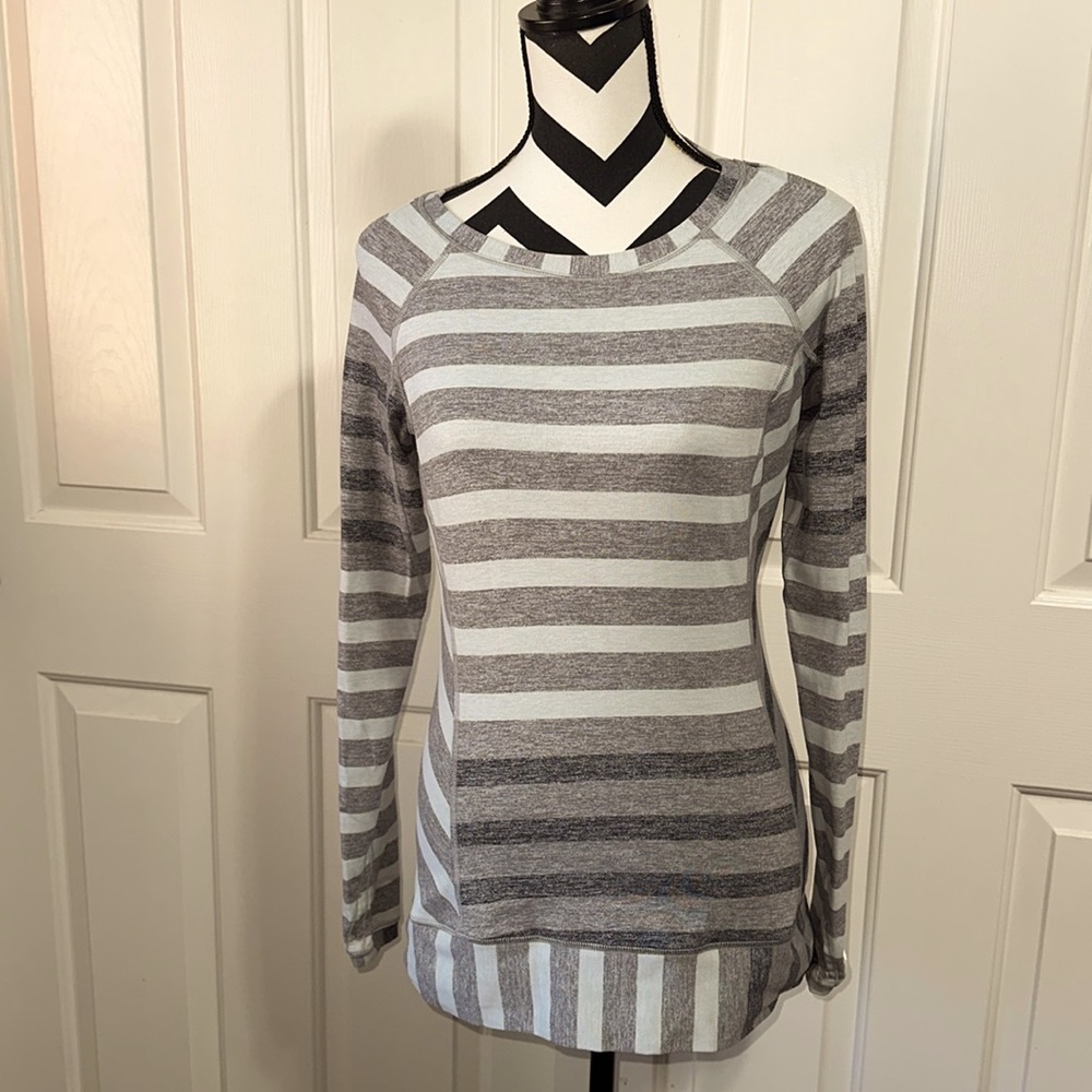 lululemon athletica Gray and White Striped Long Sleeve Top